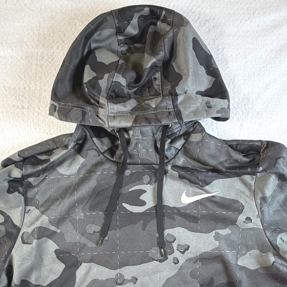 Nike Hoodie Mens Large Tall Therma-FIT Camo Grid Print Gray Black